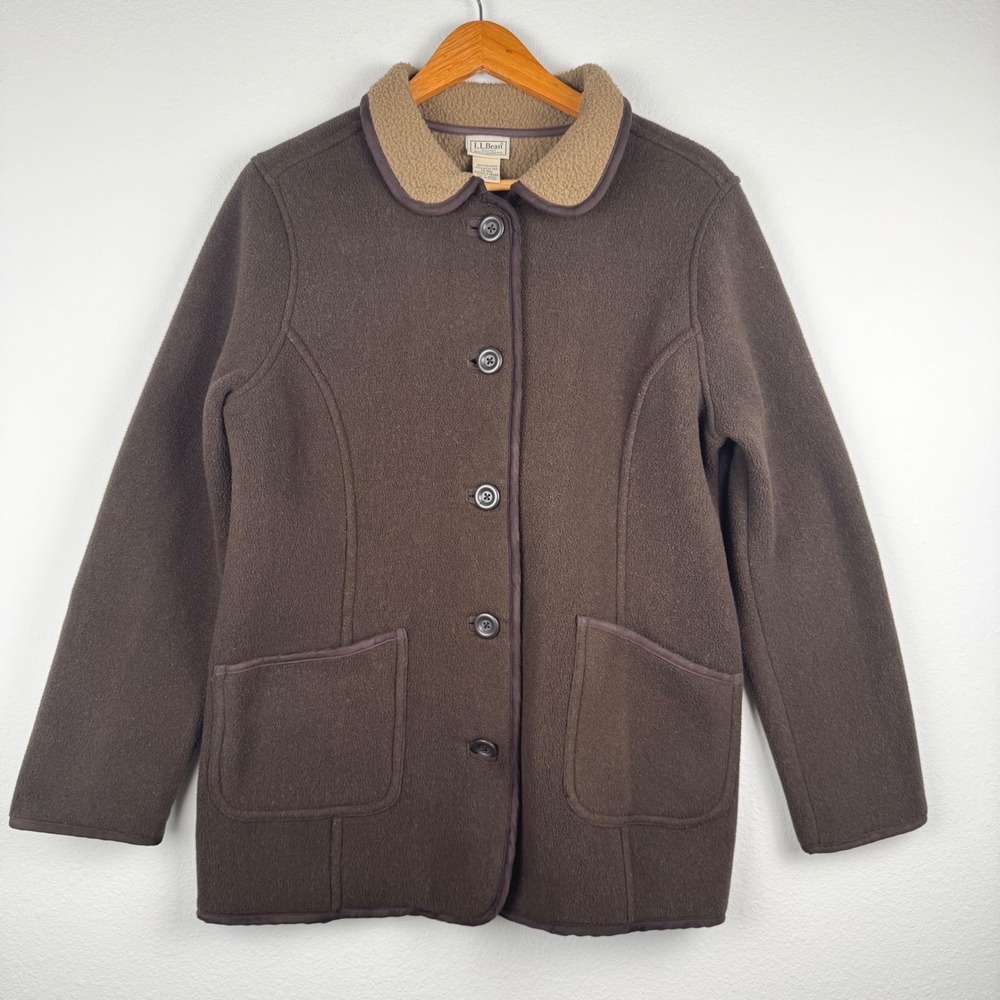 LL Bean Fleece Jacket Womens Large Brown Excellent Classic Outdoor Coat
